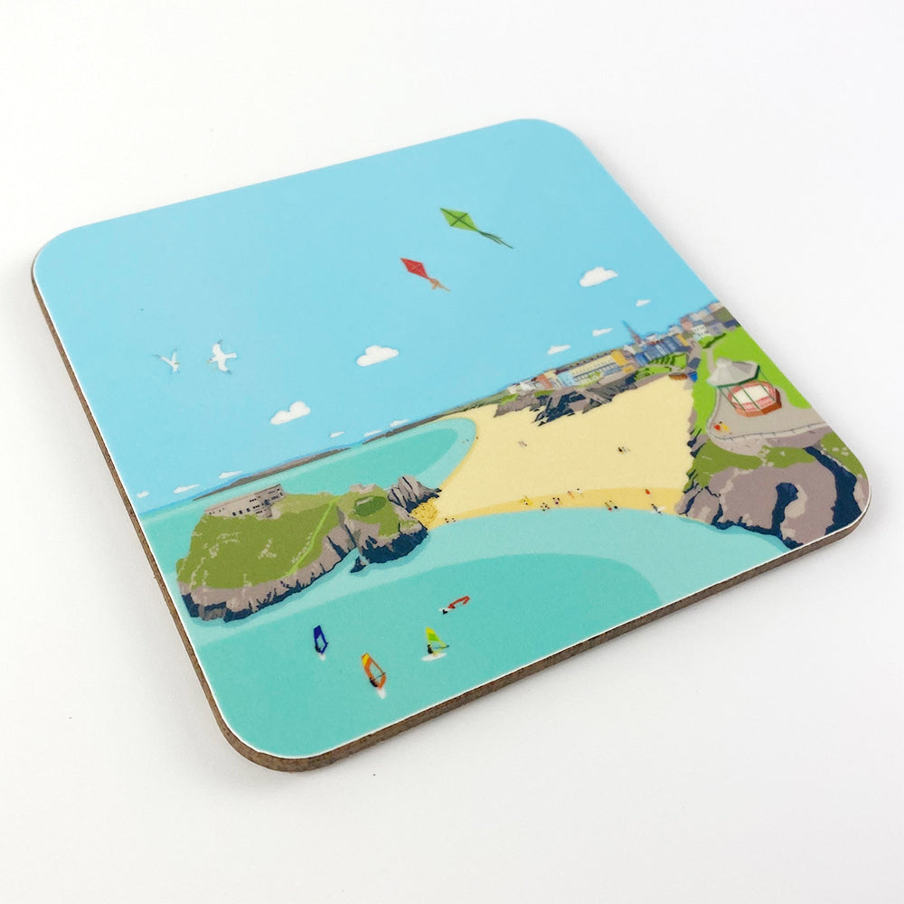 Tenby South Beach Cork Back Coaster for sale on behalf of Noodle Desig