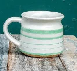 glazed ceramic mug white with a turquoise stripe