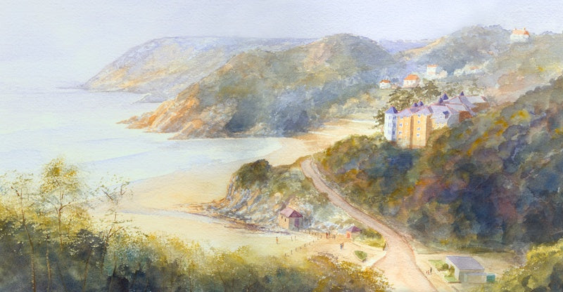 Caswell Bay watercolour print.