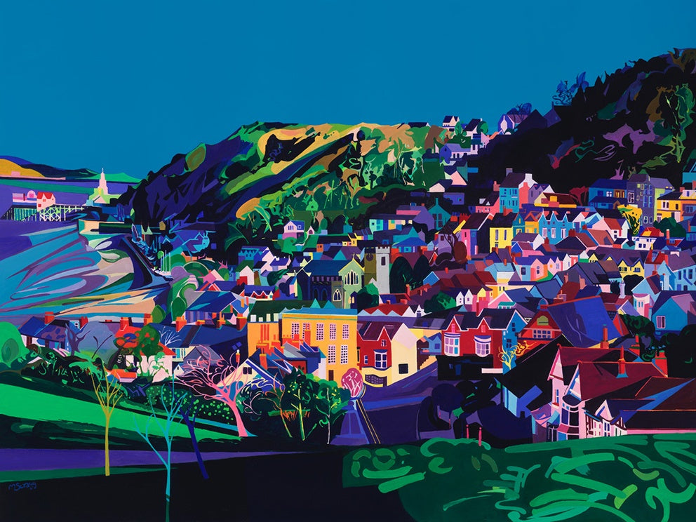 The Village of Mumbles with Swansea Bay the lighthouse and Mumbles Pier by the artist Michelle Scragg.