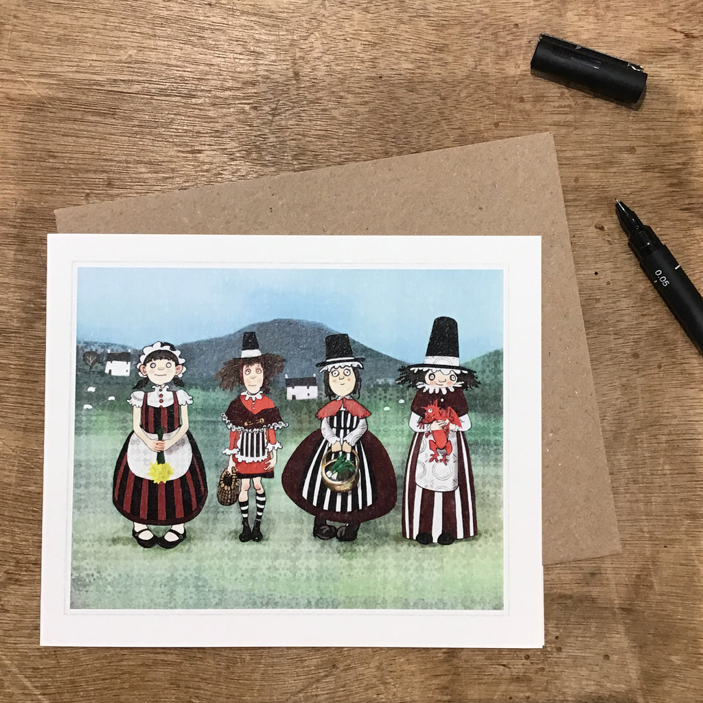 Welsh ladies greetings card with traditional Welsh costume