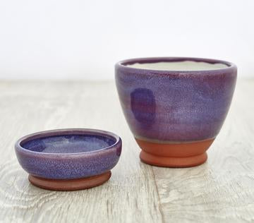Stoneware olive ad stone bowl in purple, yellow or blue.