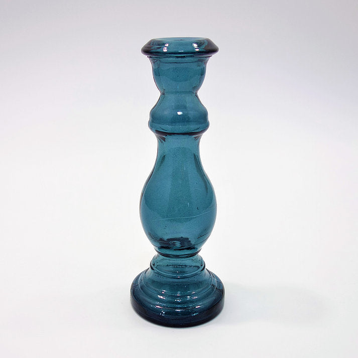 Petrol blue recycled glass candlestick