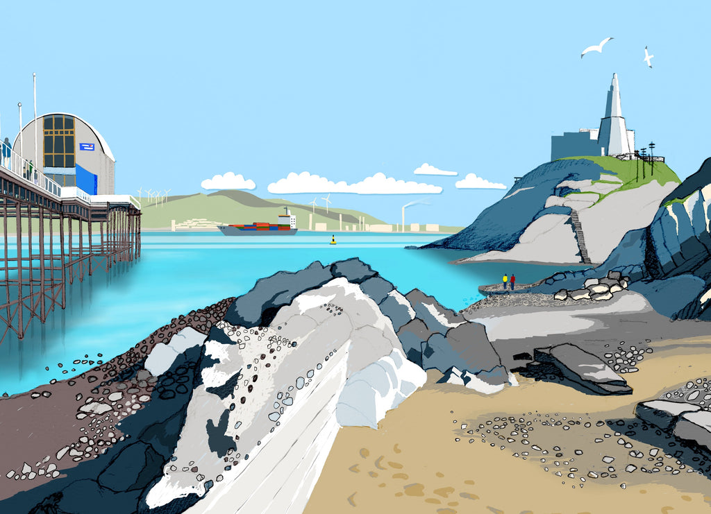 Giclee print of the view from beside Mumbles Pier.