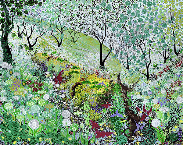 Colourful print of the countryside of Wales by Welsh artist Katie Allen 