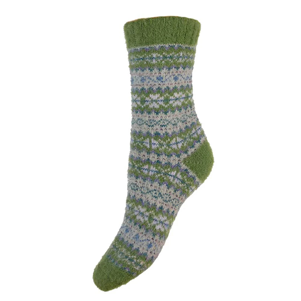 Green, blue and grey Scandi patterned soft Wool Blend socks – Gower Gallery