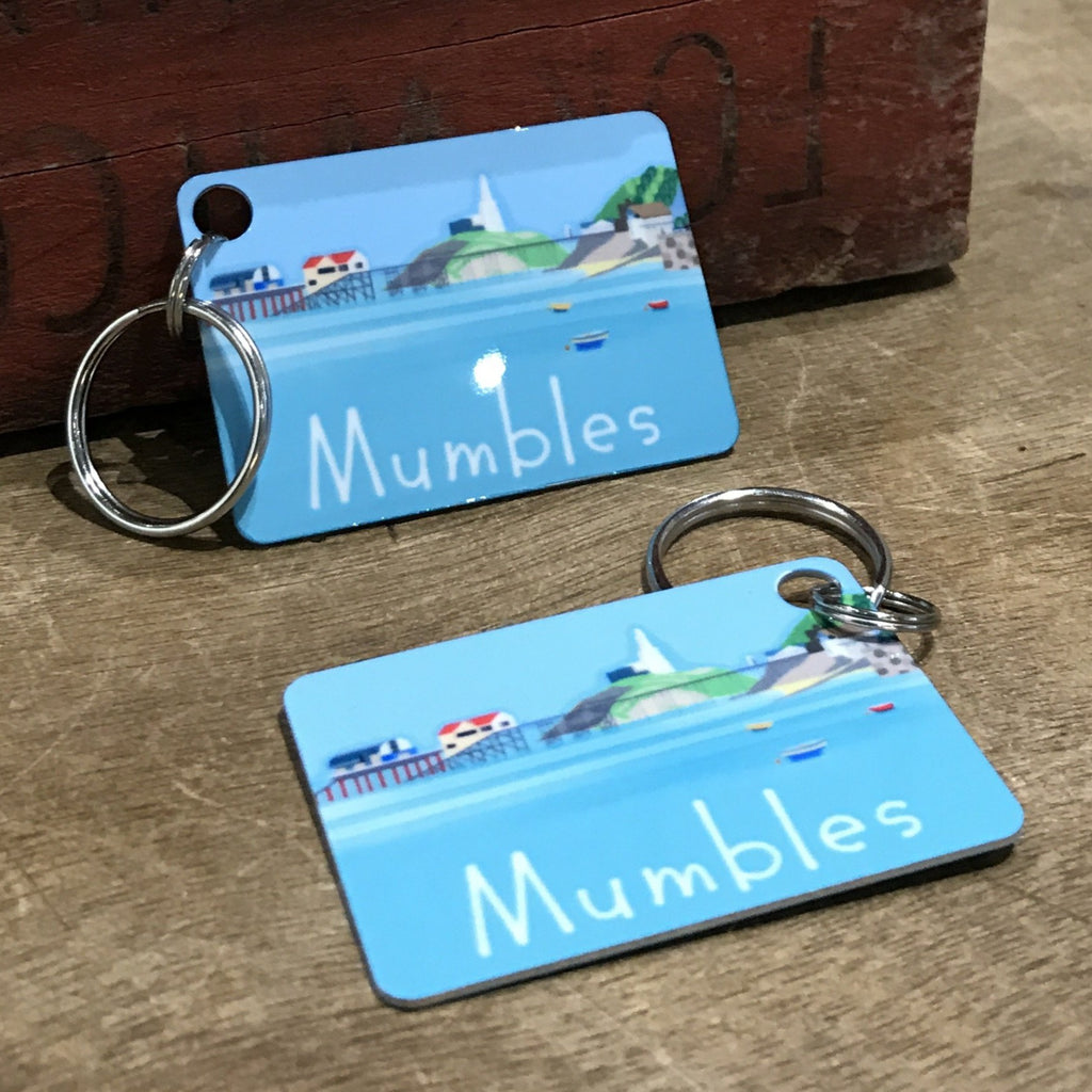Keyring illustrated with a view of Mumbles lighthouse and pier by Noodle Design.
