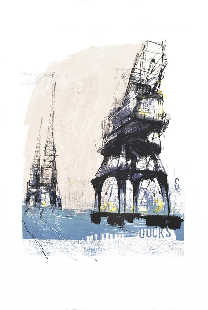 Screen print of Bristol docks crane.