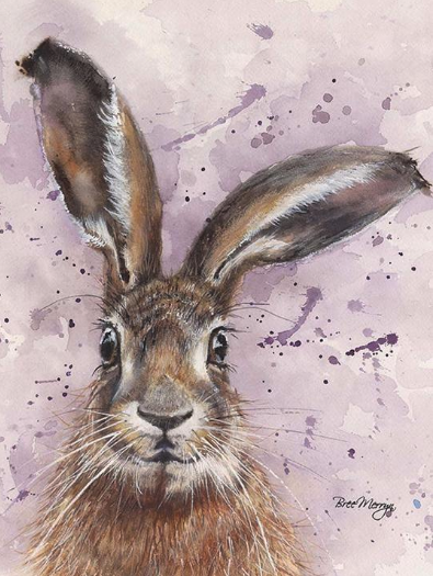 Canvas with hare and purple background.