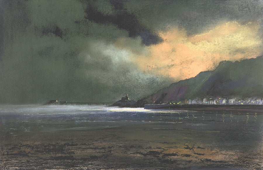 Print of Mumbles with a dark grey sky by R N Banning.