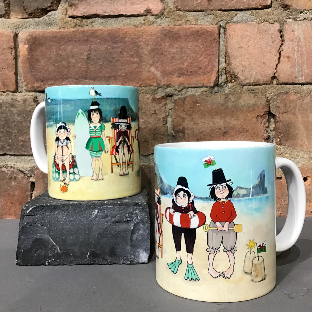 Mug of Rhossili Bay with Welsh ladies on a day trip to the beach.