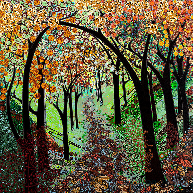 Print of a tunnel of autumn trees by Katie Allen.