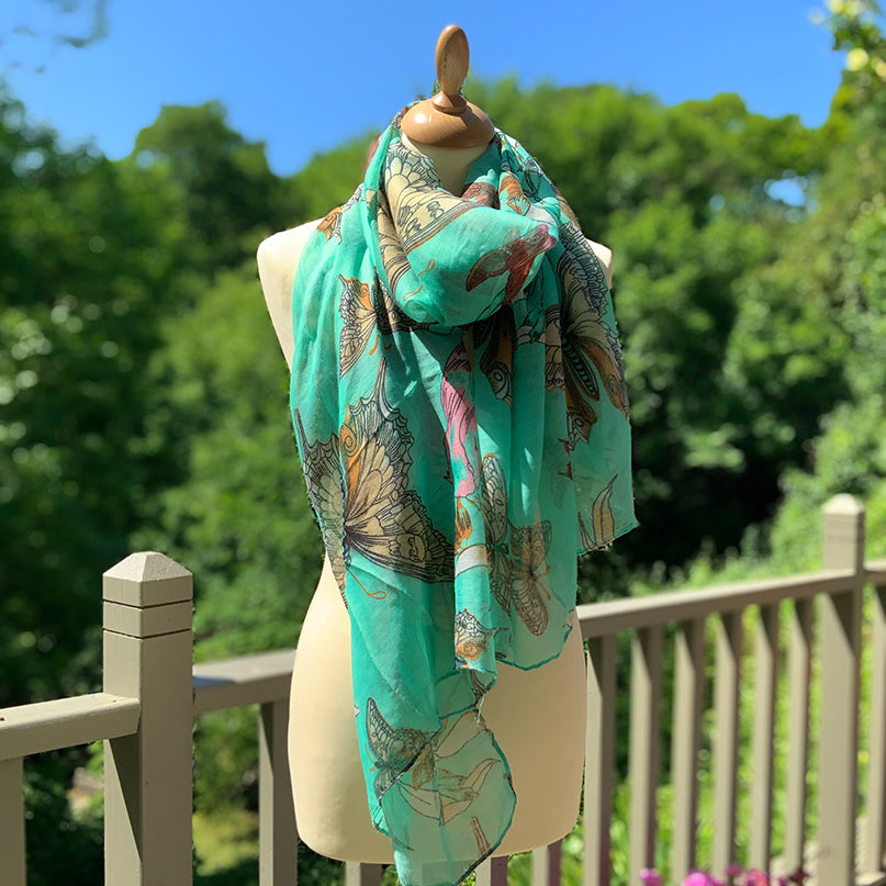 Butterfly design pastel green light weight scarf