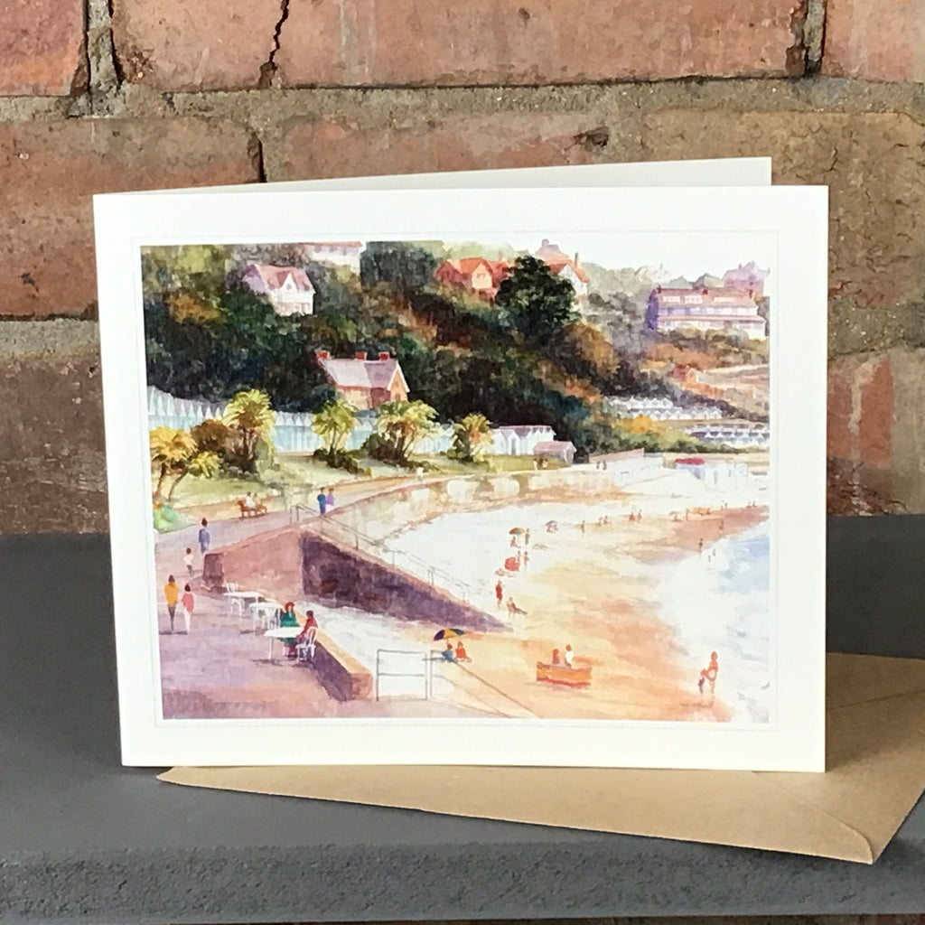 Greetings Card depicting a summers day at Langland Bay by R N Banning..