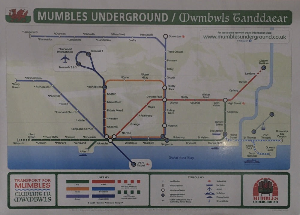 Mumbles Underground print, tube map of underground railway serving Swansea.
