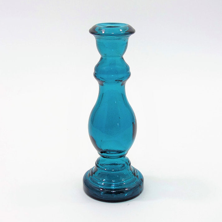 ocean blue recycled glass candlestick