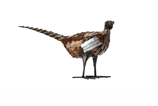 Pheasant sculpture for the garden made by fairtrade artists from recycled metal.