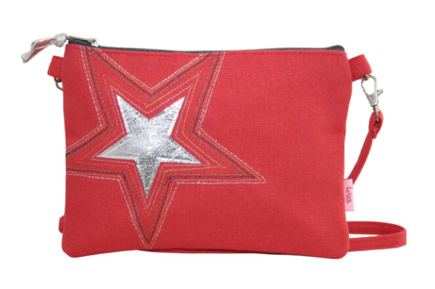 Embroidered Star Cross Body Bag Coral