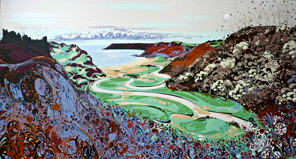 Abstract artwork of the view of Three Cliffs Bay from Pennard.