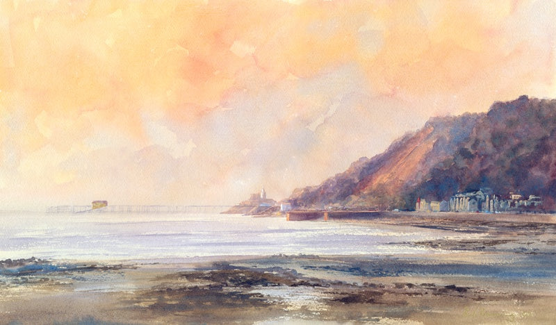 Limited edition print of Mumbles Bay on a September morning with a vibrant yet soft sky.