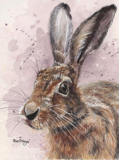 Canvas of a hare with a paint splattered background.