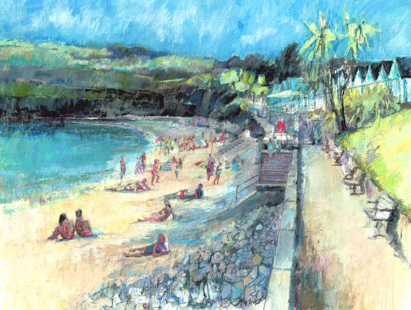 Limited edition print of painting depicting a warm evening at Langland Bay.