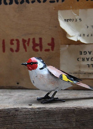 Recycled metal Goldfinch.
