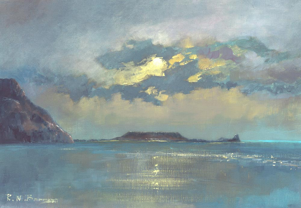 Limited edition print of Rhossili at twighlight, with the Worms Head.